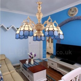 Lustre en métal intégré de style méditerranéen à 5 lumières avec abat-jour en verre