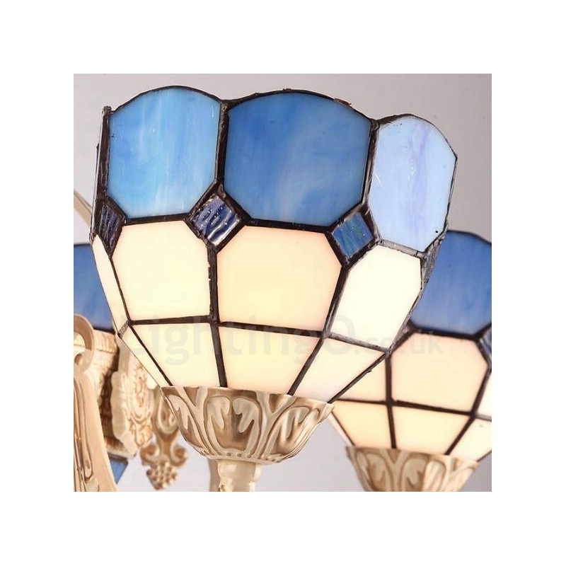 Lustre en métal intégré de style méditerranéen à 5 lumières avec abat-jour en verre
