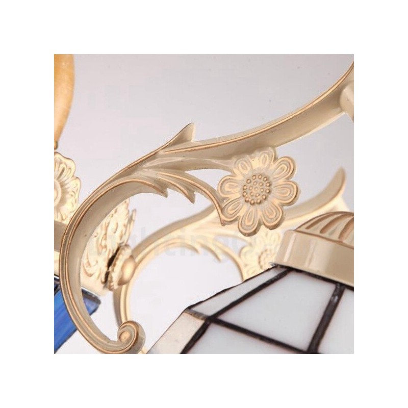 Lustre en métal intégré de style méditerranéen à 5 lumières avec abat-jour en verre