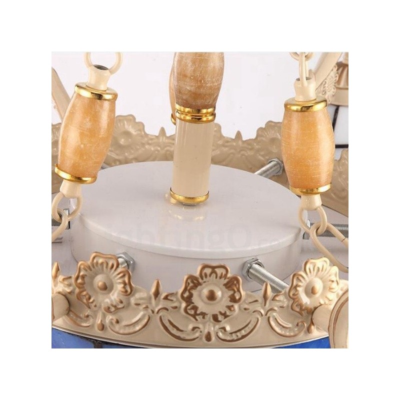Lustre en métal intégré de style méditerranéen à 5 lumières avec abat-jour en verre