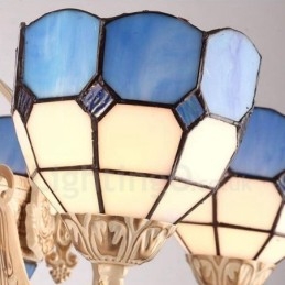 Lustre en métal intégré de style méditerranéen à 11 lumières avec abat-jour en verre