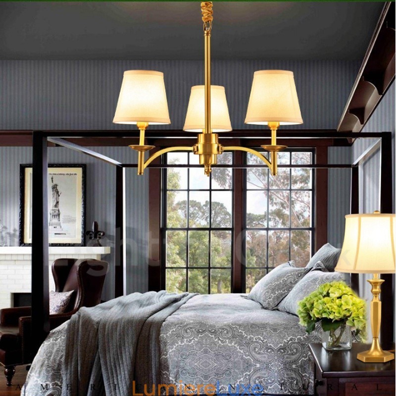 Lustre rustique à 3 lumières en métal et cuivre intégré