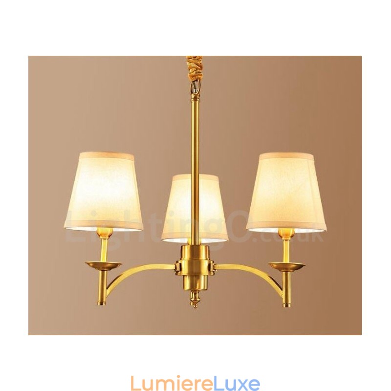 Lustre rustique à 3 lumières en métal et cuivre intégré
