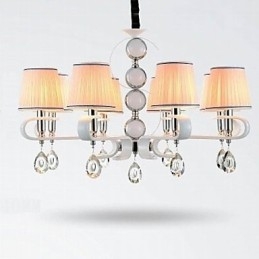 Lustre en tissu 8 lumières de haute qualité, anneau en argent et jade blanc