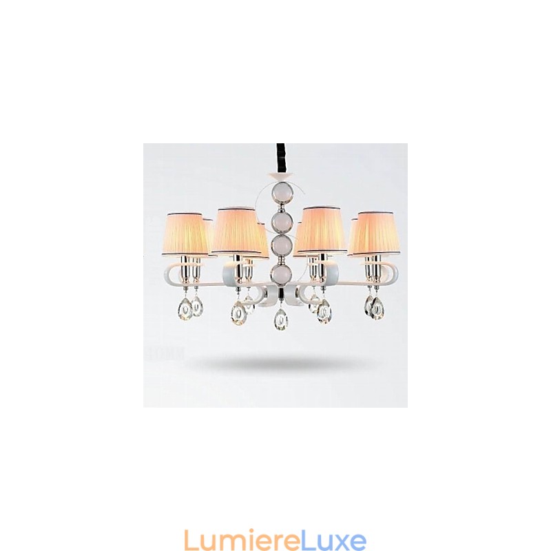 Lustre en tissu 8 lumières de haute qualité, anneau en argent et jade blanc