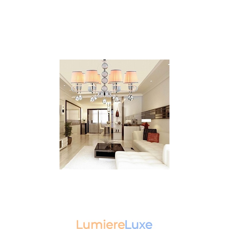 Lustre en tissu 8 lumières de haute qualité, anneau en argent et jade blanc
