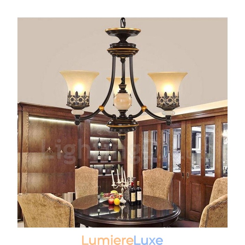 Lustre classique traditionnel en métal intégré à 3 lumières