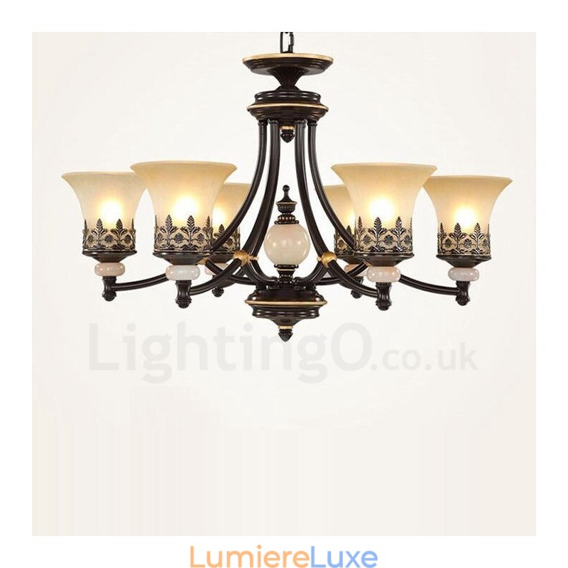 Lustre classique traditionnel en métal intégré à 6 lumières