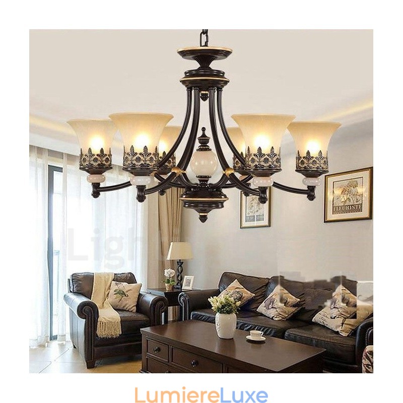 Lustre classique traditionnel en métal intégré à 6 lumières