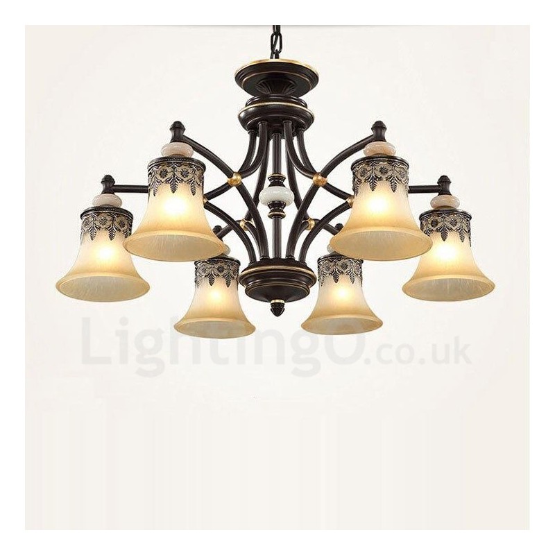 Lustre classique traditionnel en métal intégré à 6 lumières