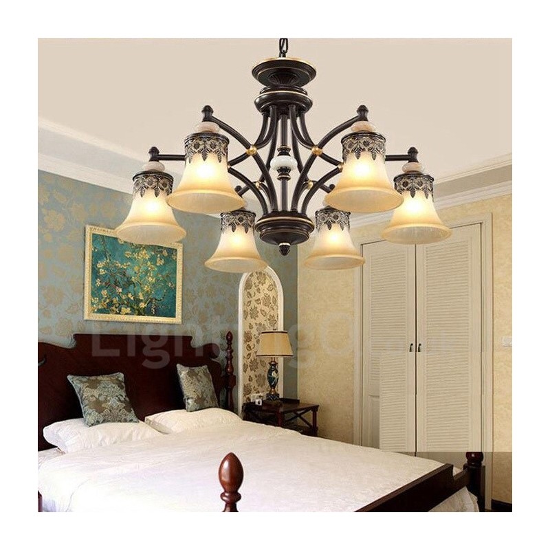 Lustre classique traditionnel en métal intégré à 6 lumières