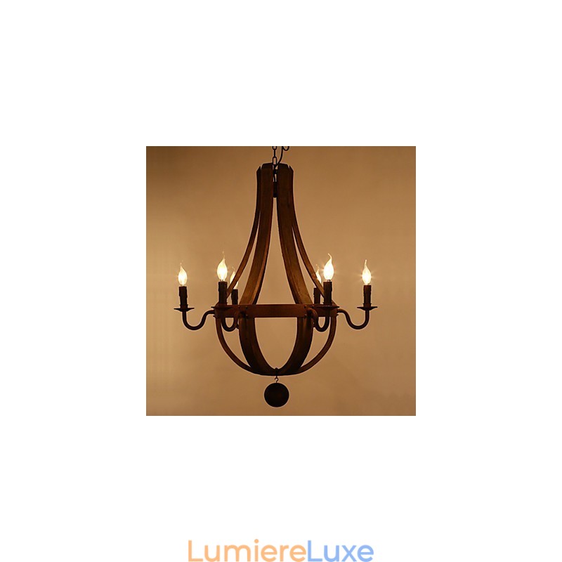 Lustre suspendu vintage américain rustique en bois avec porte-bouteilles