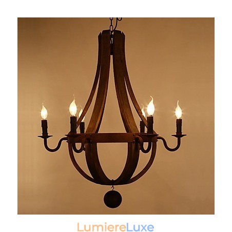 Lustre suspendu vintage américain rustique en bois avec porte-bouteilles Lustre suspendu vintage américain rustique en bois avec porte-bouteilles