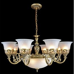 Lustre en bronze à onze lumières en verre moiré, style européen rétro classique