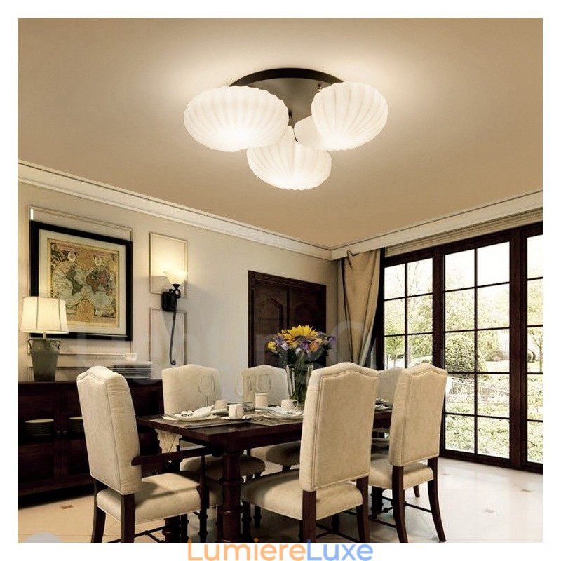 Lustre intégré classique traditionnel à 3 lumières avec abat-jour en verre