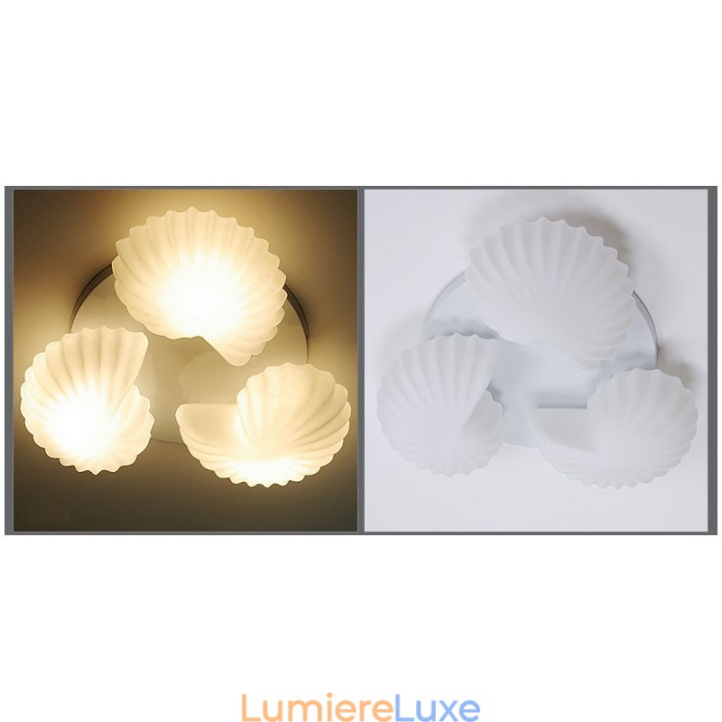 Lustre intégré classique traditionnel à 3 lumières avec abat-jour en verre