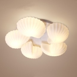 Lustre intégré classique traditionnel à 5 lumières Conch avec abat-jour en verre