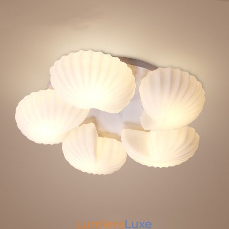 Lustre intégré classique traditionnel à 5 lumières Conch avec abat-jour en verre Lustre intégré classique traditionnel à 5 lumières Conch avec abat-jour en verre