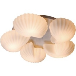 Lustre intégré classique traditionnel à 5 lumières Conch avec abat-jour en verre