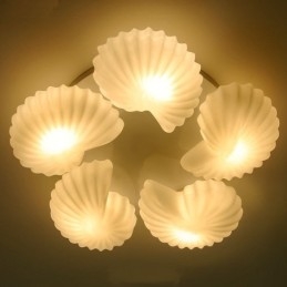 Lustre intégré classique traditionnel à 5 lumières Conch avec abat-jour en verre
