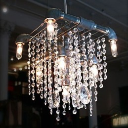 Lustre en cristal caractéristique de style nord-américain à 9 lumières, design tubulaire