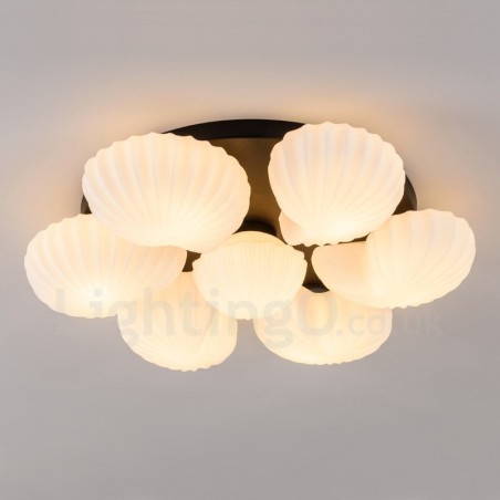 Lustre intégré classique traditionnel à 7 lumières avec abat-jour en verre Lustre intégré classique traditionnel à 7 lumières avec abat-jour en verre