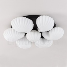 Lustre intégré classique traditionnel à 7 lumières avec abat-jour en verre