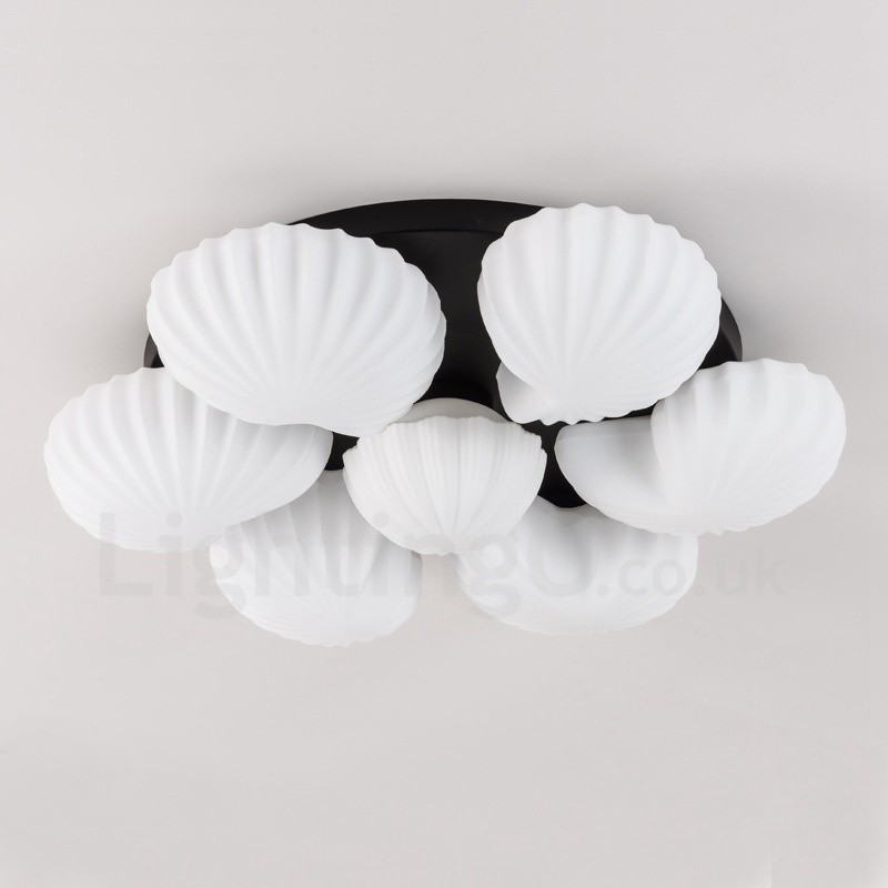 Lustre intégré classique traditionnel à 7 lumières avec abat-jour en verre
