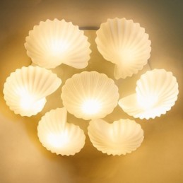 Lustre intégré classique traditionnel à 7 lumières avec abat-jour en verre