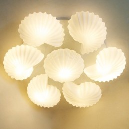 Lustre intégré classique traditionnel à 7 lumières avec abat-jour en verre