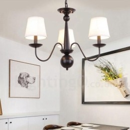 Lustre rustique en métal à 3 lumières avec abat-jour en tissu