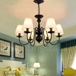 Lustre rustique en métal intégré à 6 lumières avec abat-jour en tissu
