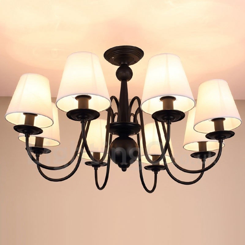 Lustre rustique en métal intégré à 8 lumières avec abat-jour en tissu