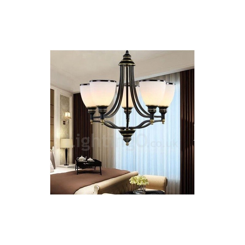 Lustre en métal intégré à 5 lumières de style rustique