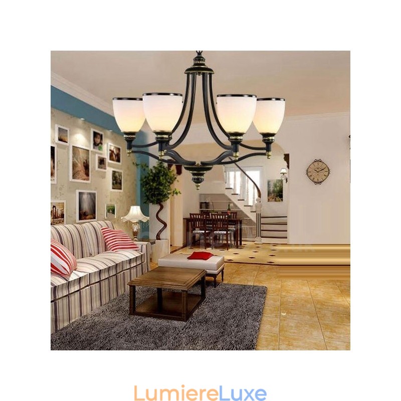 Lustre en métal intégré à 6 lumières de style rustique