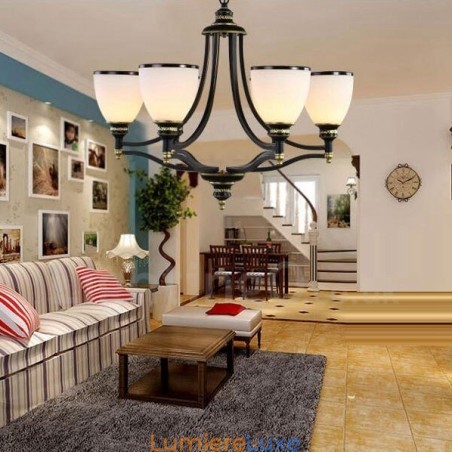 Lustre en métal intégré à 6 lumières de style rustique Lustre en métal intégré à 6 lumières de style rustique