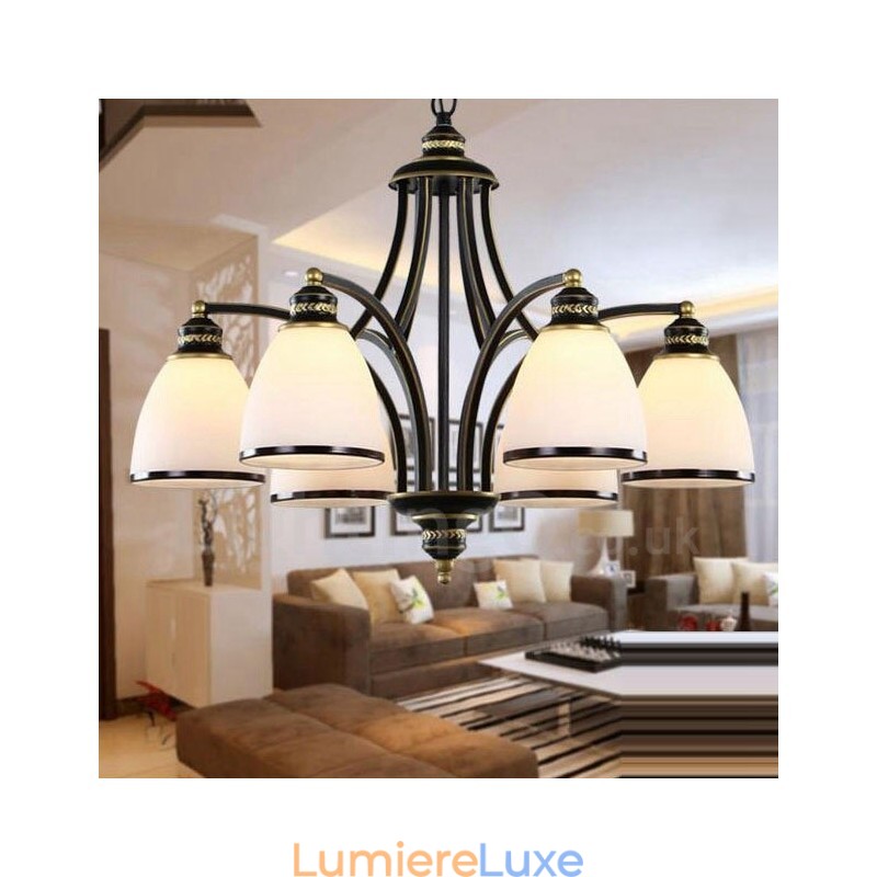Lustre en métal intégré à 6 lumières de style rustique