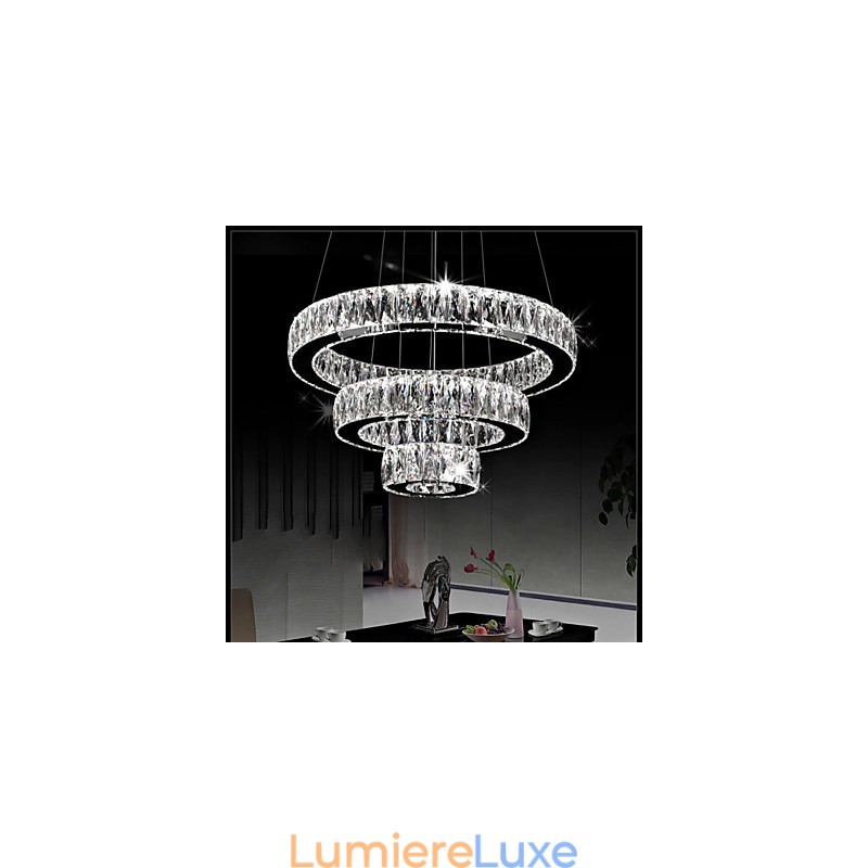 Suspension en cristal moderne à trois anneaux D204060 K9, grands luminaires de plafond en cristal