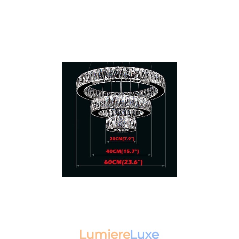 Suspension en cristal moderne à trois anneaux D204060 K9, grands luminaires de plafond en cristal