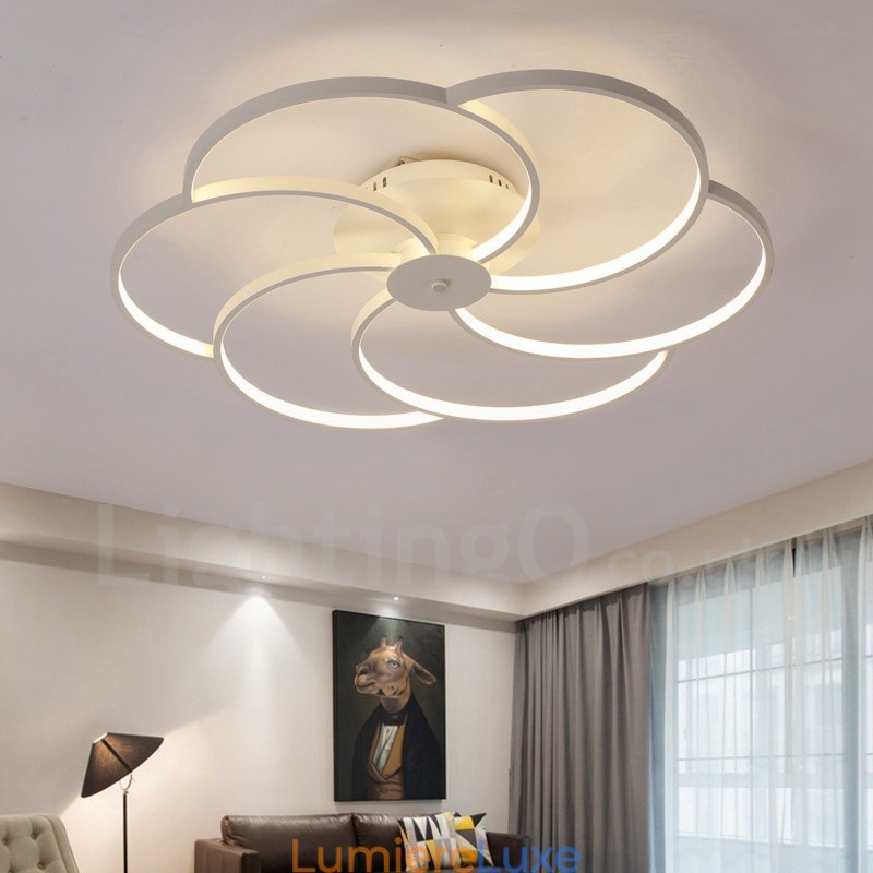 Lustre moderne contemporain intégré en métal à 6 lumières