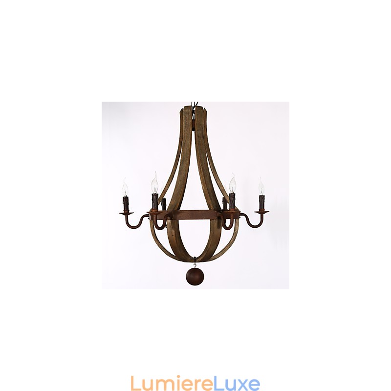 Lustre suspendu vintage américain rustique en bois avec porte-bouteilles