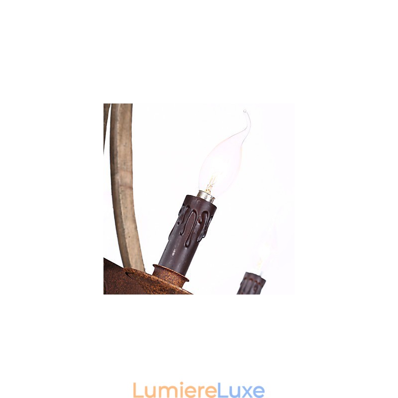 Lustre suspendu vintage américain rustique en bois avec porte-bouteilles