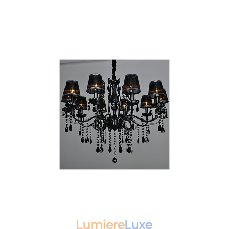 Lustre en cristal moderne contemporain à 10 lumières en métal