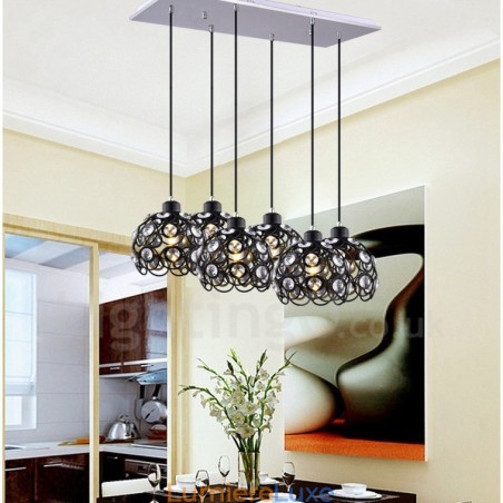 Suspension intégrée à 6 lumières style rustique Lodge Suspension intégrée à 6 lumières style rustique Lodge