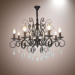 Lustre en métal et cristal de style européen à 8 têtes
