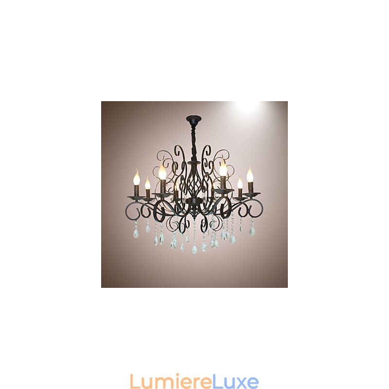 Lustre en métal et cristal de style européen à 8 têtes