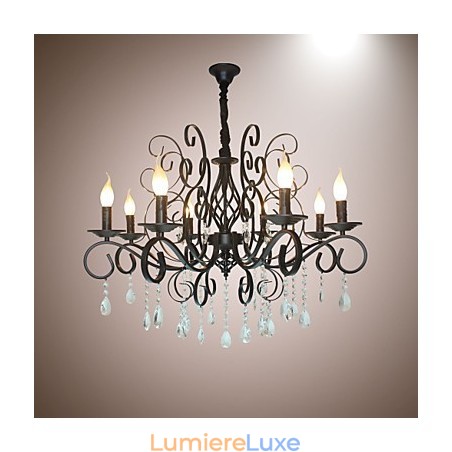 Lustre en métal et cristal de style européen à 8 têtes Lustre en métal et cristal de style européen à 8 têtes