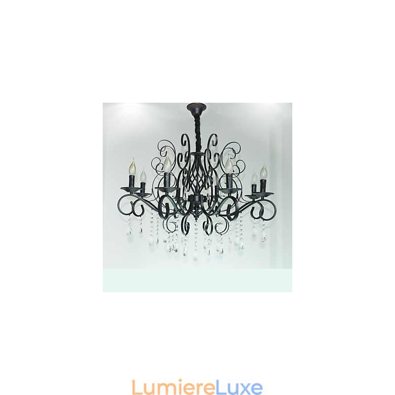 Lustre en métal et cristal de style européen à 8 têtes