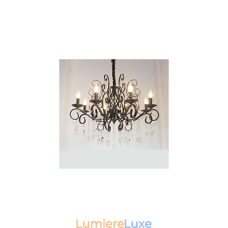 Lustre en métal et cristal de style européen à 8 têtes