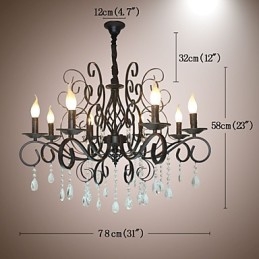 Lustre en métal et cristal de style européen à 8 têtes